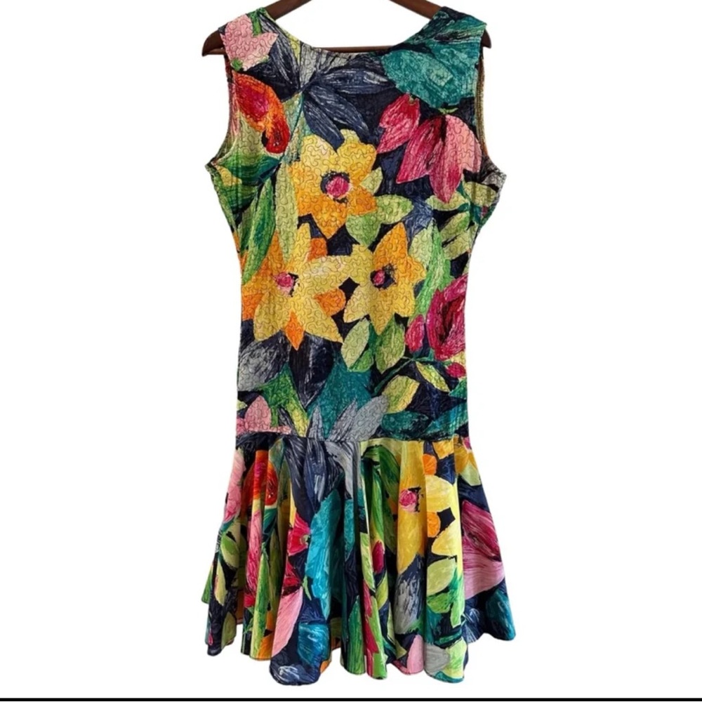 Vintage Cathy Hardwick Colorful Tripical 80s Novelty Print Sleeveless size 6 - Picture 2 of 11